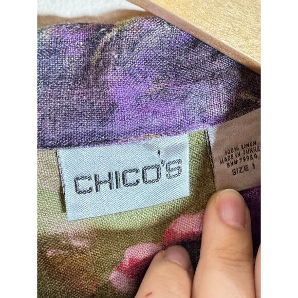 VTG 90s Womens 100% Linen Jacket Shirt Floral Chicos Cottage Coastal Medium - Picture 4 of 6